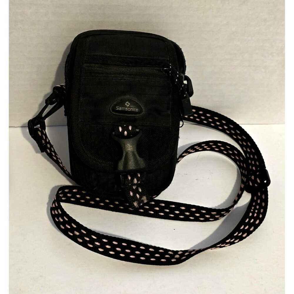 Vintage 90s Samsonite Black Camera Bag Case & Strap & Handle & Pockets 6x4x2 In.
